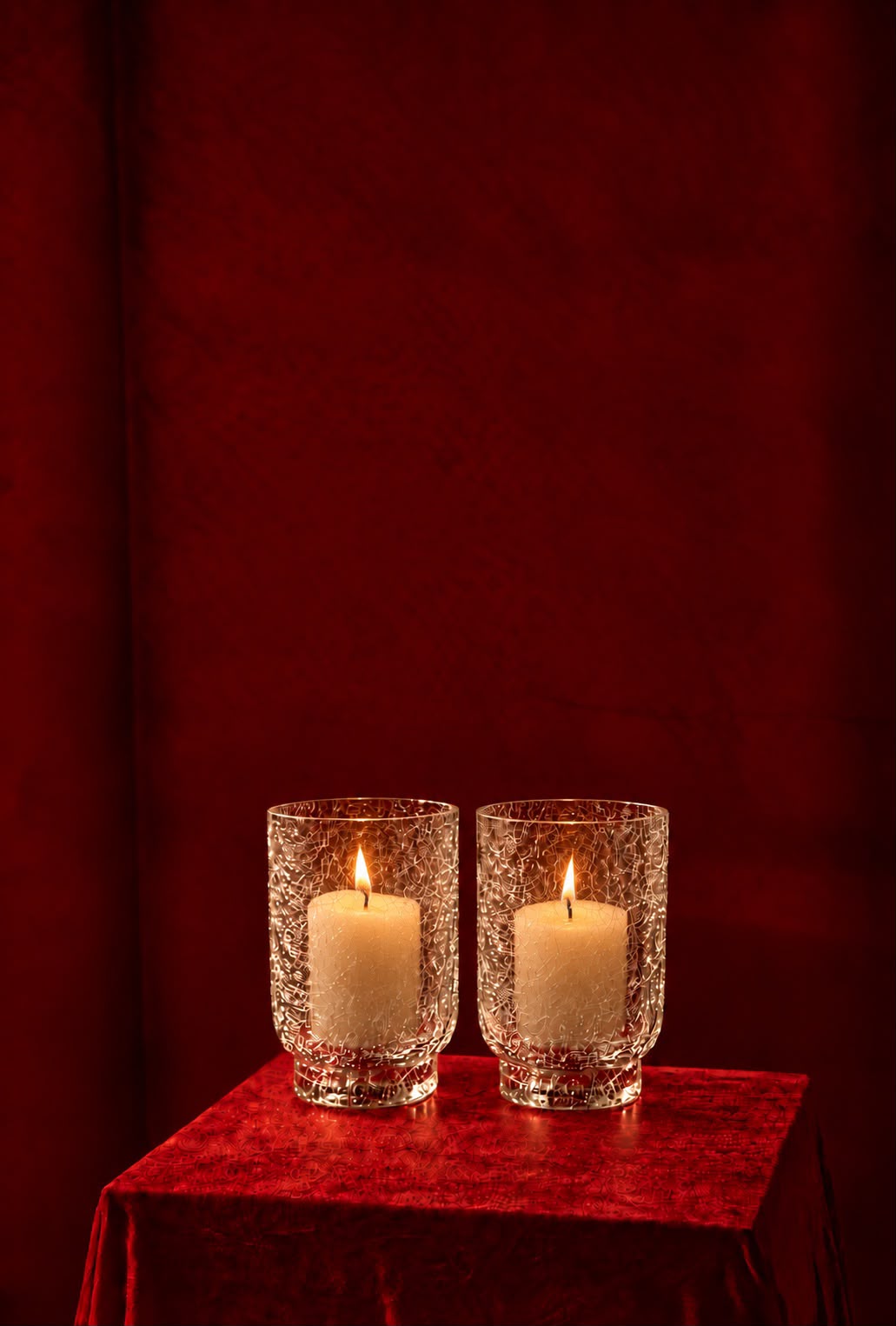 Two Frost Holders with lit candles