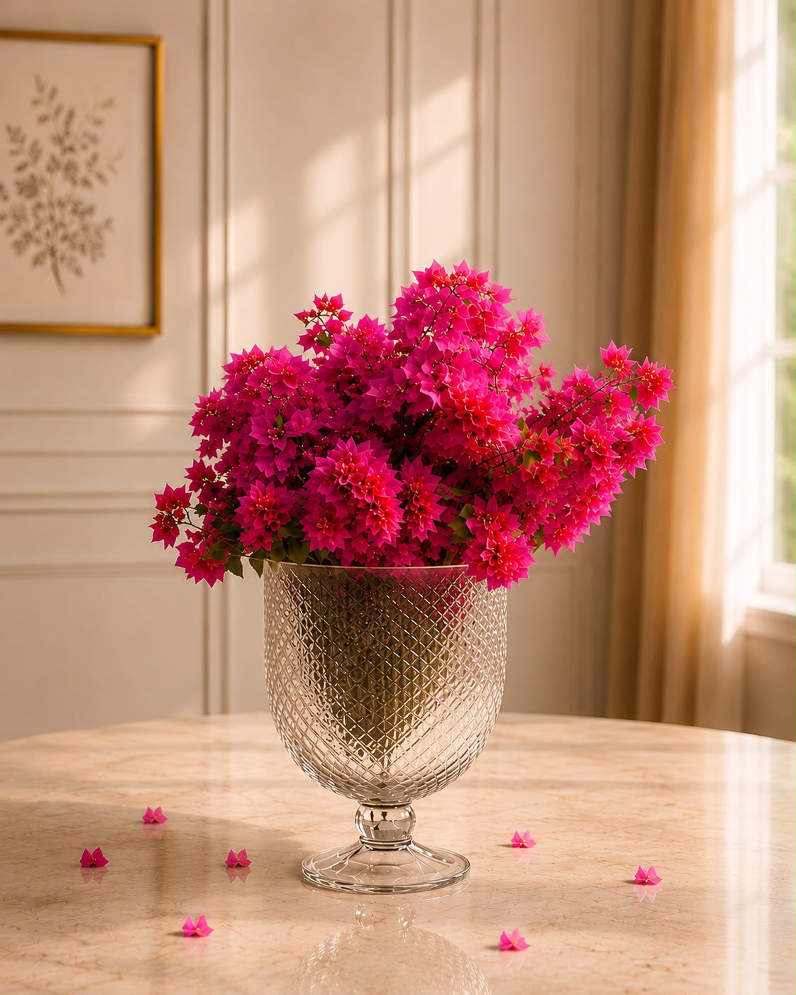 Goblet Vase with pink flowers